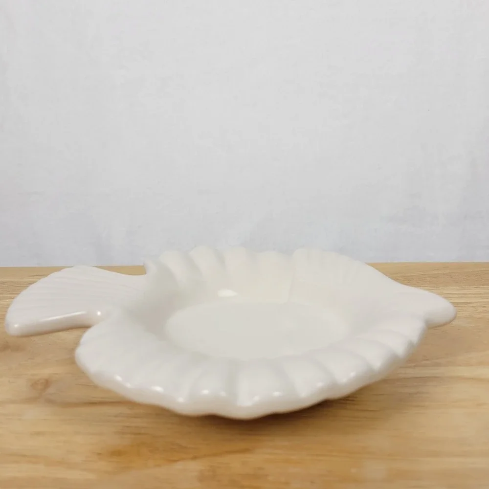 Vintage Fish Shaped Ceramic Trinket Dish White 7.5